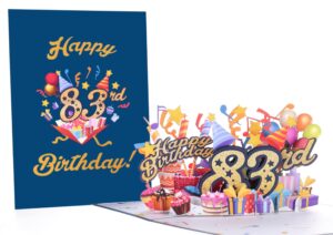 igifts and cards happy 83rd blue birthday 3d pop up greeting card – awesome 83 birthday card for man, woman, happy eighty three birthday gift for dad, mom, husband, wife present, 5" x 7"