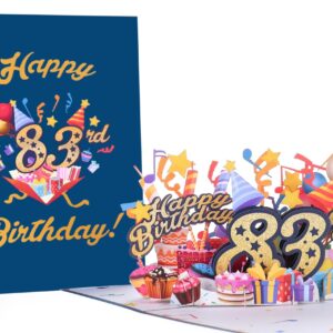 iGifts And Cards Happy 83rd Blue Birthday 3D Pop Up Greeting Card – Awesome 83 Birthday Card For Man, Woman, Happy Eighty Three Birthday Gift For Dad, Mom, Husband, Wife Present, 5" X 7"