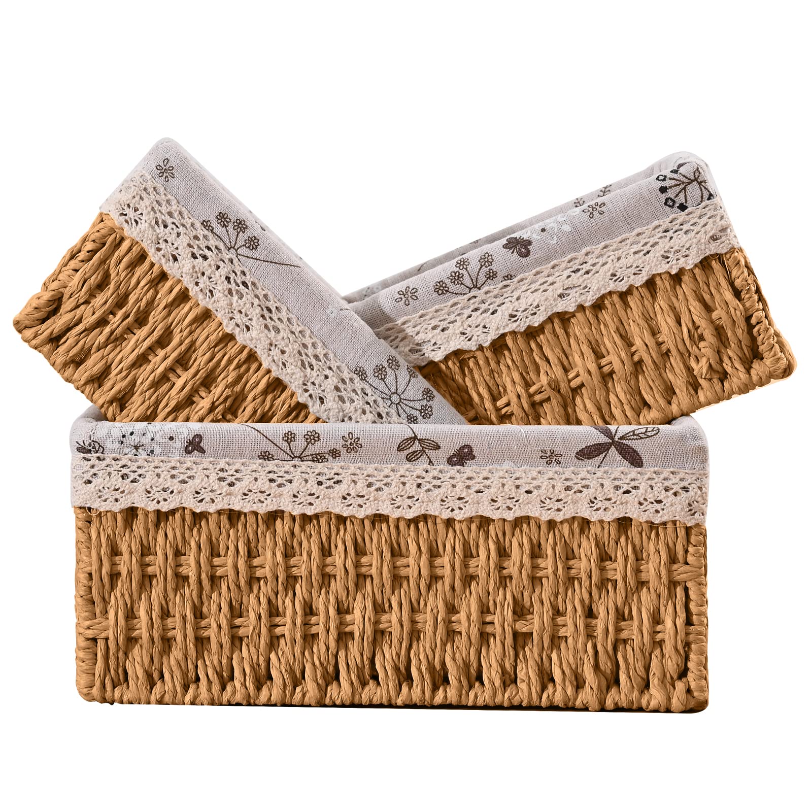 3 Pcs Handmade Wicker Storage Baskets Set Shelf Baskets,Woven Decorative Home Storage Bins for Bedroom,livingroom,kitchenroom,Table,Closet,Pantry, Entryway, Home Decor Beige