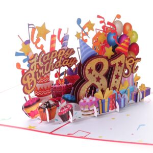 iGifts And Cards Happy 81st Red Birthday 3D Pop Up Greeting Card – Awesome 81 Birthday Card For Woman, Man, Happy Eighty One Birthday Gift For Mom, Dad, Best Wife, Husband Unique Present, 5" X 7"