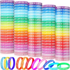 lewtemi 100 pcs jesus loves you silicone bracelet colorful rubber wristbands christian bracelet bulk motivational rubber wristbands inspirational bracelet for men women party favors(bright color)