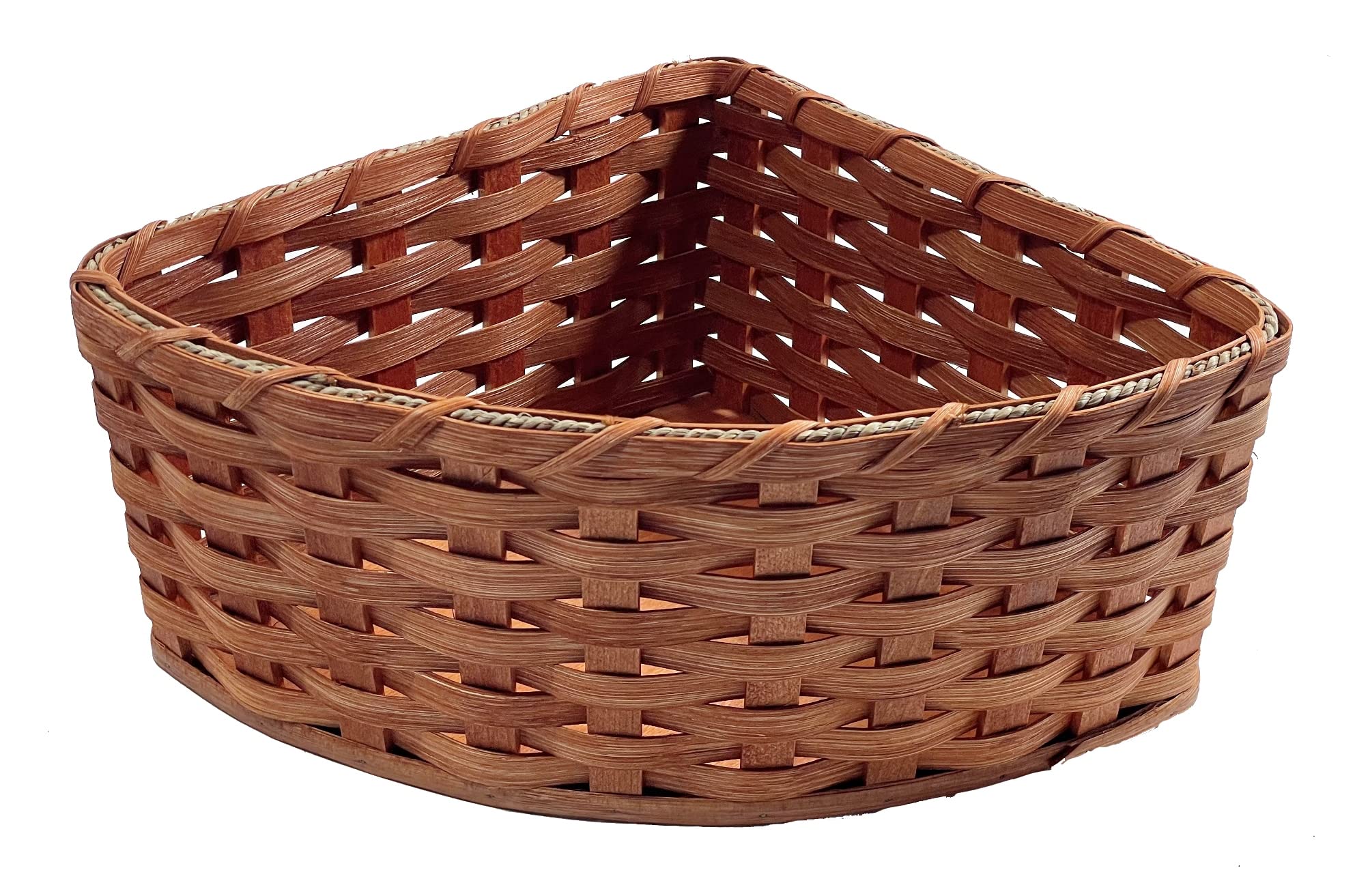 Amish Corner Storage Handmade Solid Oak Woven Wicker Basket (Large)