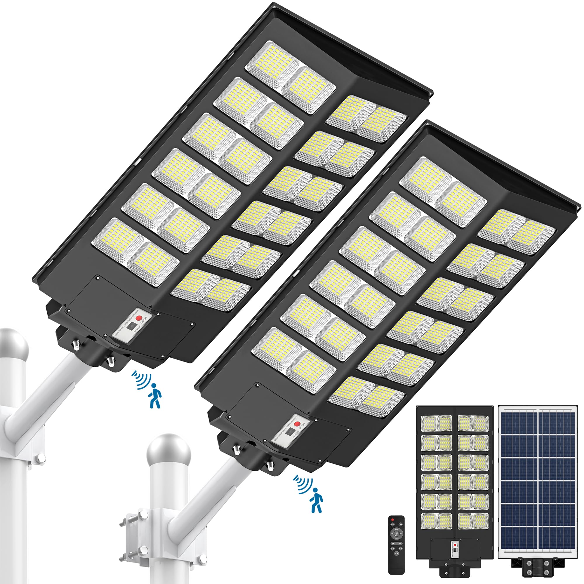 A-ZONE 1500W Solar Street Light Motion Sensor, 6500K Solar Powered Outdoor Lights Dusk to Dawn, Waterproof IP66, Solar Outdoor Lights for Yard, Piazza (2 Pack)