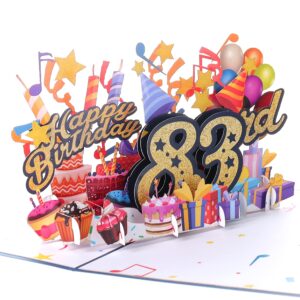 iGifts And Cards Happy 83rd Blue Birthday 3D Pop Up Greeting Card – Awesome 83 Birthday Card For Man, Woman, Happy Eighty Three Birthday Gift For Dad, Mom, Husband, Wife Present, 5" X 7"