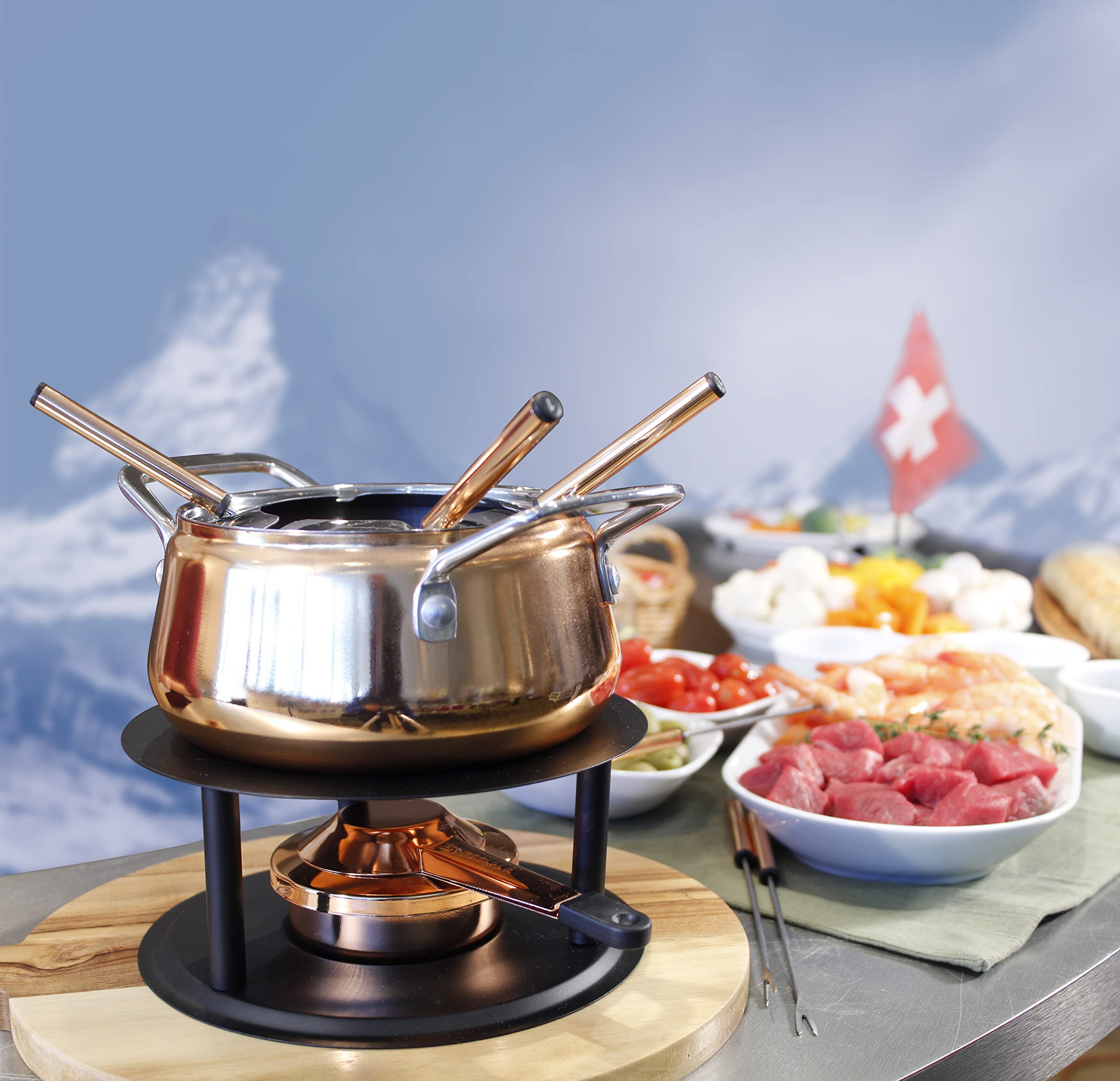 Swissmar Peak 10-Piece Copper Plated Stainless Steel Fondue Set