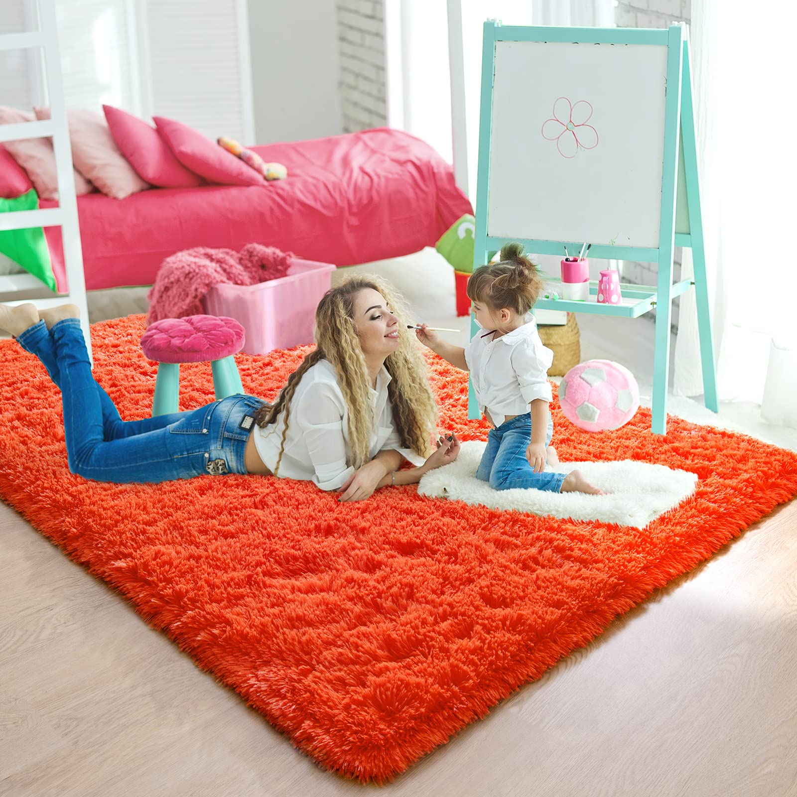 Comeet Rugs for Bedroom, Anti-Skid Plush Fluffy Furry Fur Rugs, Indoor Floor Living Room Carpet for Kids Girls Boys Teen Nursery Home Decor Aesthetic, Nursery, 3 x 5 Feet Orange