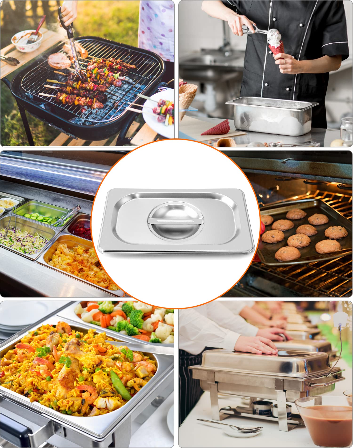 QWORK Solid Pan Lid with Handle, 4 Pack Stainless Steel Steam Table Pan Cover for 1/4 Size Steam Pans