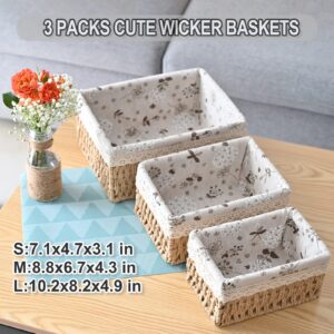 3 Pcs Handmade Wicker Storage Baskets Set Shelf Baskets,Woven Decorative Home Storage Bins for Bedroom,livingroom,kitchenroom,Table,Closet,Pantry, Entryway, Home Decor Beige