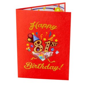 iGifts And Cards Happy 81st Red Birthday 3D Pop Up Greeting Card – Awesome 81 Birthday Card For Woman, Man, Happy Eighty One Birthday Gift For Mom, Dad, Best Wife, Husband Unique Present, 5" X 7"