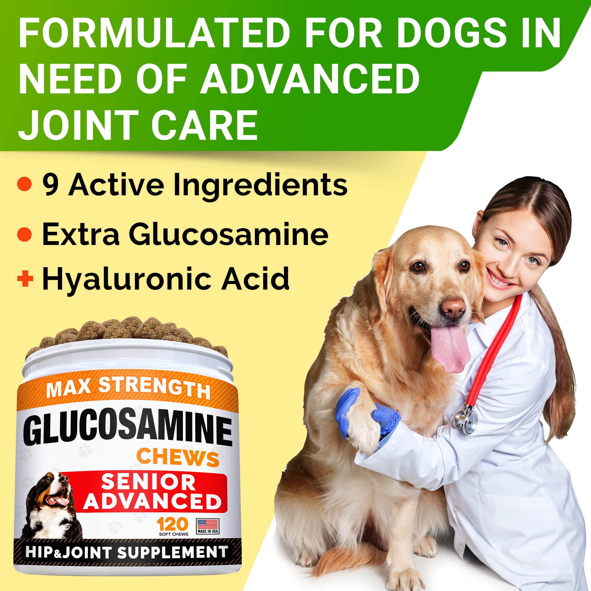 Senior Advanced Glucosamine Joint Supplement + No Poo Treats Bundle - Hip & Joint Pain Relief + Coprophagia Stool Eating Deterrent - Omega-3, Chondroitin, MSM + Probiotics & Digestive Enzymes - 240Ct