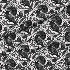 Spoonflower Fabric - Dark Halloween Night Raven Magic Feather Gothic Bats Skull Printed on Petal Signature Cotton Fabric Fat Quarter - Sewing Quilting Apparel Crafts Decor