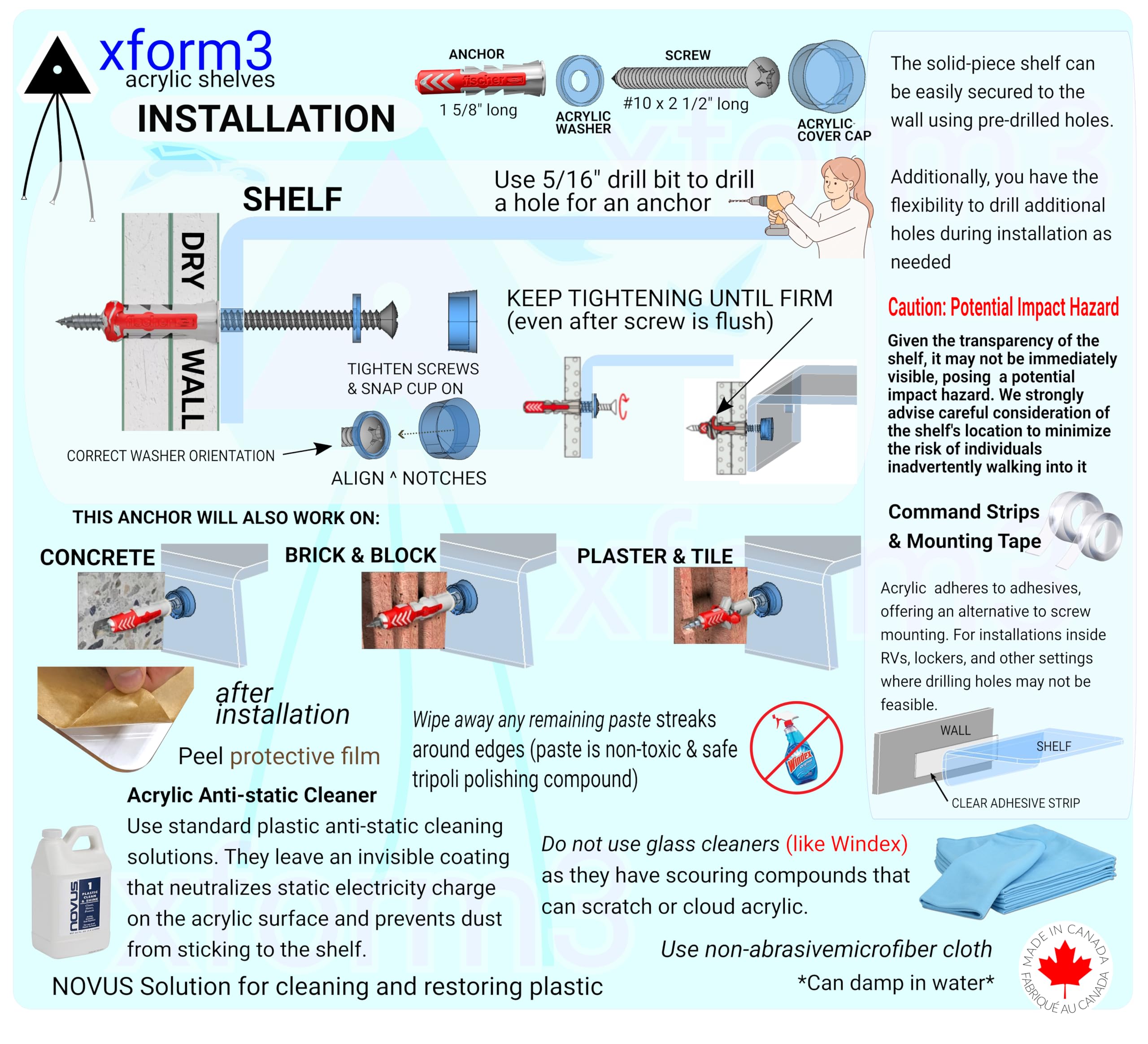 12" Long Clear Floating Shelf (8" deep) Xform3