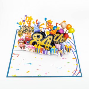 iGifts And Cards Happy 84th Blue Birthday 3D Pop Up Greeting Card – Awesome 84 Birthday Card For Man, Woman, Happy Eighty Four Birthday Gift For Dad, Mom, Husband, Wife Present, 5" X 7"