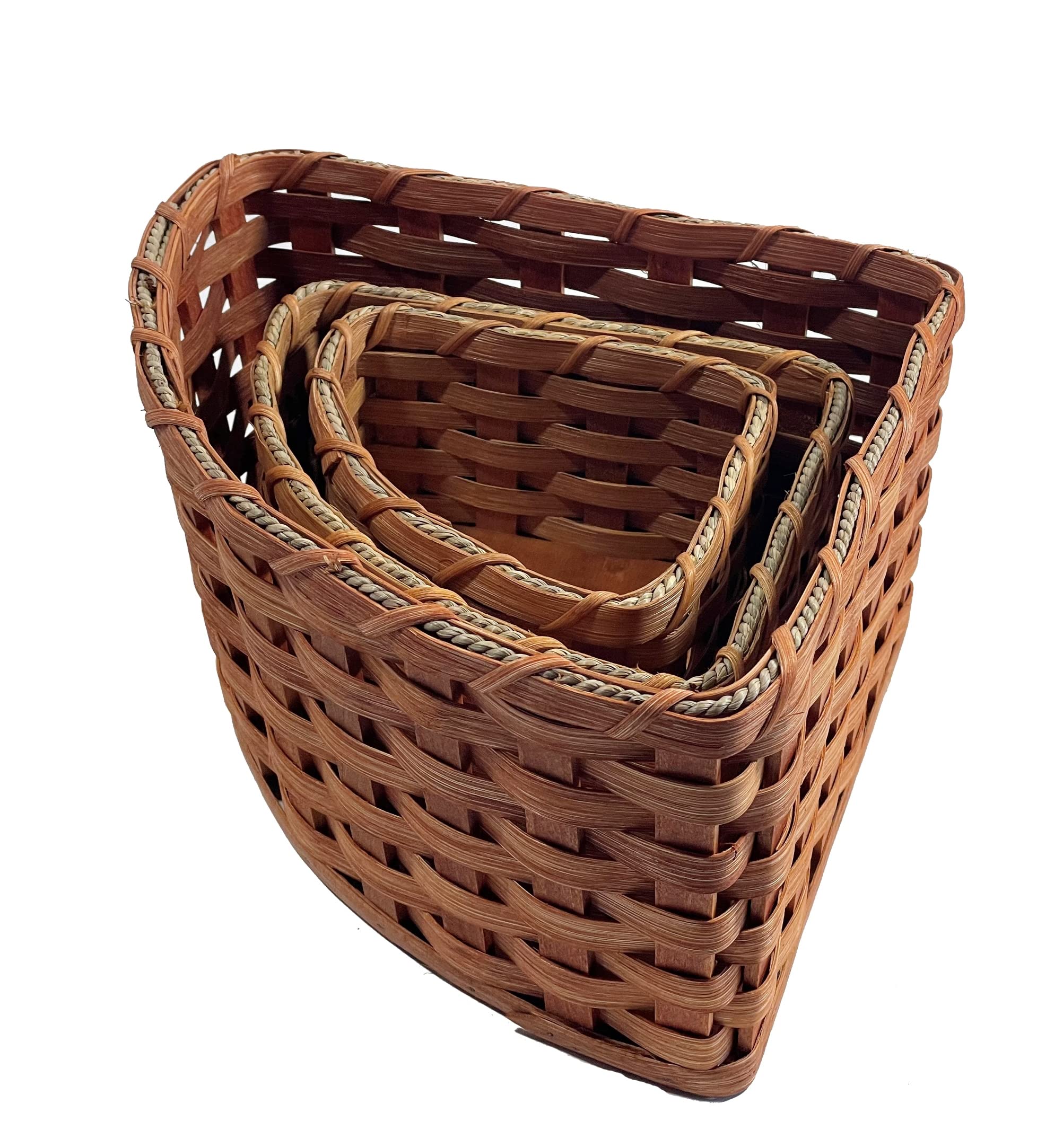 Amish Corner Storage Handmade Solid Oak Woven Wicker Basket (Large)