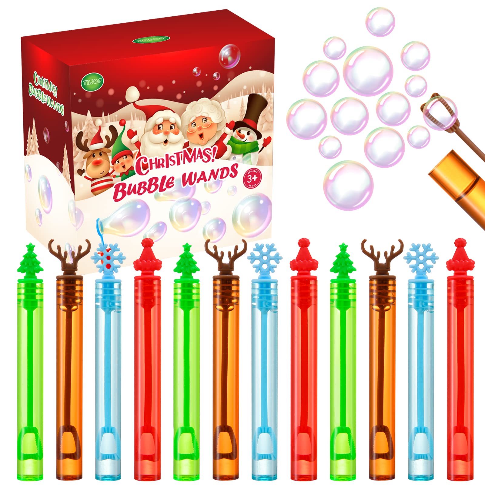 60 Pack Christmas Bubble Wands, Mini Bubble Toys for Christmas Party Favors, Novelty Supplies, Christmas Toys for Girls Boys Kids Classroom Rewards Sock Fillers Gifts