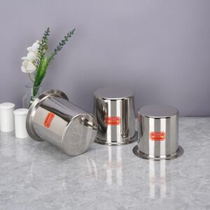 Sumeet Stainless Steel Ganj/Milk Boiler/Milk Pot/Long Tapeli Set of 3 Pieces (400ml, 550ml, 750ml), Silver