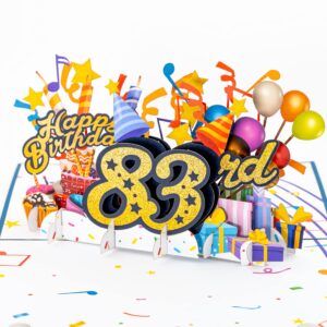 iGifts And Cards Happy 83rd Blue Birthday 3D Pop Up Greeting Card – Awesome 83 Birthday Card For Man, Woman, Happy Eighty Three Birthday Gift For Dad, Mom, Husband, Wife Present, 5" X 7"