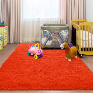 Comeet Rugs for Bedroom, Anti-Skid Plush Fluffy Furry Fur Rugs, Indoor Floor Living Room Carpet for Kids Girls Boys Teen Nursery Home Decor Aesthetic, Nursery, 3 x 5 Feet Orange