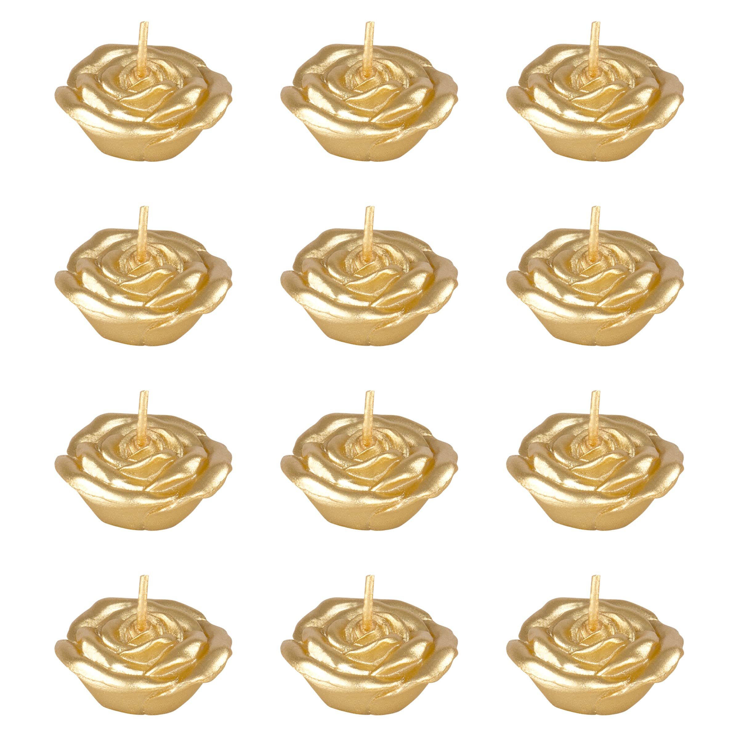 Mega Candles 12 pcs Unscented Gold Floating Rose Petals Flower Candle, Hand Poured Paraffin Wax Candles 1.5 Inch Diameter, Home Décor, Wedding Receptions, Baby Showers, Birthdays, Parties & More