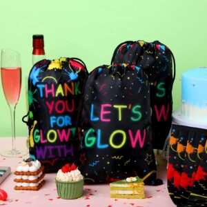 Sadnyy Let's Glow Drawstring Bags Glow Party Supplies Favor Gift Bags Neon Pouch for Retro 80s 90s Theme Party Decorations(24 Pieces)