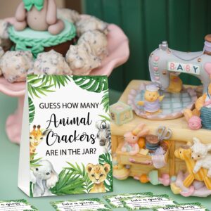 Guess How Many Animal Crackers Baby shower Game, Jungle Animal, Safari Theme Baby Shower Game - 1 Standing sign And 50 Cards For Gender Neutral Baby Shower-LK-D05