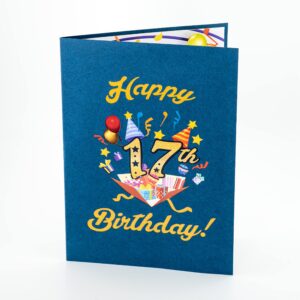 iGifts And Cards Happy 17th Blue Birthday 3D Pop Up Greeting Card – Awesome 17 Birthday Card Daughter, Son, Turning Seventeen Birthday Gift Grandson, Granddaughter, Unique Present, 5" X 7"