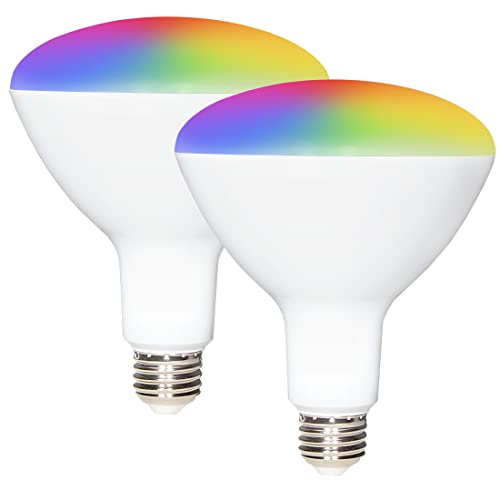 Maxxima Luvoni Smart WiFi LED BR40 Multicolor Light Bulb, CCT Selectable 2700K-6500K, 1300 Lumens, Dimmable, E26 Base, 80W Equivalent, 2 Pack