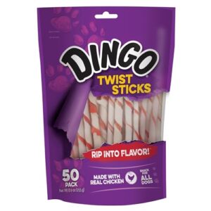 Dingo Twist Sticks 200 Count, Rawhide for Dogs, Made with Real Chicken, 50 Count (4 Packs of 50 Count)