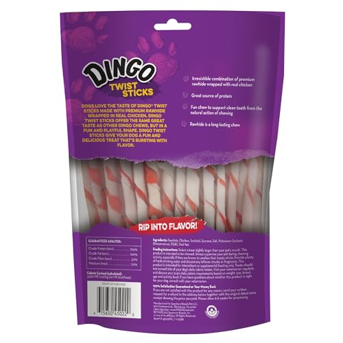 Dingo Twist Sticks 200 Count, Rawhide for Dogs, Made with Real Chicken, 50 Count (4 Packs of 50 Count)