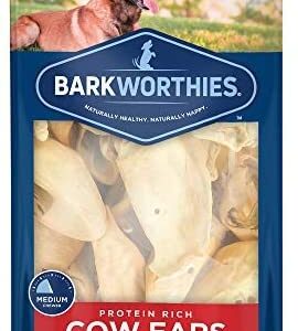 Barkworthies Cow Ears Dog Chews - 2 Pack High Protein Cow Ear All Natural Dog Treats - Grain Free, Rawhide Free Protein Chews for Puppy Teething, Dog Training, and Aggressive Chewer with E-Book