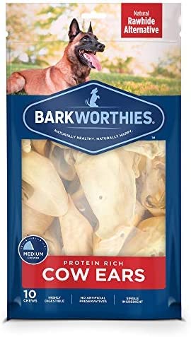 Barkworthies Cow Ears Dog Chews - 2 Pack High Protein Cow Ear All Natural Dog Treats - Grain Free, Rawhide Free Protein Chews for Puppy Teething, Dog Training, and Aggressive Chewer with E-Book