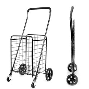 maxworks 50683 70 lb. capacity folding shopping cart with swivel wheels improved design easy to install wheels