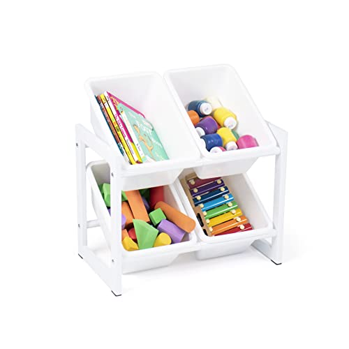 Humble Crew Compact 4 Bin Organizer with Metal Frame, White