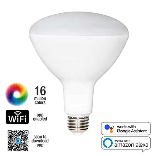 Maxxima Luvoni Smart WiFi LED BR40 Multicolor Light Bulb, CCT Selectable 2700K-6500K, 1300 Lumens, Dimmable, E26 Base, 80W Equivalent, 2 Pack