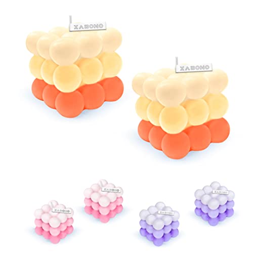 2 Pcs Bubble Candle Home Decoration Gradient Light Orange Bubble Candle Handmade Cube for Bedroom Bathroom Decorations Soy Candles Aesthetic Set