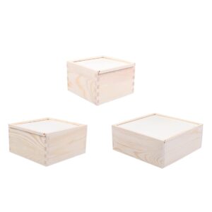 STOBOK Wood Storage Box with Sliding Top Wooden Box Unfinished Wood Box Case Container Square Wood Case Diy Craft Jewelry Box Christmas Wedding Party Box (19.6x19.6x7.6cm)