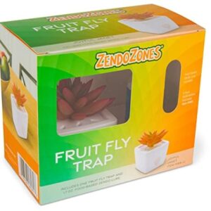 ZendoZones Fruit Fly Trap with Zendo Lure, Joyful Janet with Plastic, White Base, Refillable and Reusable, Long-Lasting