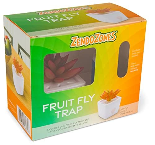 ZendoZones Fruit Fly Trap with Zendo Lure, Joyful Janet with Plastic, White Base, Refillable and Reusable, Long-Lasting