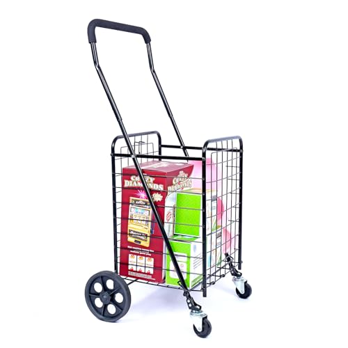 MaxWorks 50683 70 lb. Capacity Folding Shopping Cart with Swivel Wheels Improved Design Easy To Install Wheels