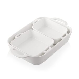 sweejar ceramic bakeware set, rectangular baking dish for cooking, kitchen, cake dinner, banquet and daily use, 9x13 casserole dishes for oven porcelain baking pans (white)