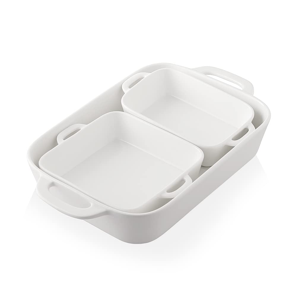 Sweejar Ceramic Bakeware Set, Rectangular Baking Dish for Cooking, Kitchen, Cake Dinner, Banquet and Daily Use, 9x13 Casserole Dishes for Oven Porcelain Baking Pans (White)