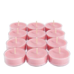 partylite tealight candles, fragranced colored wax with clear container, 12 pack tea lights, made in the usa (moonflower)