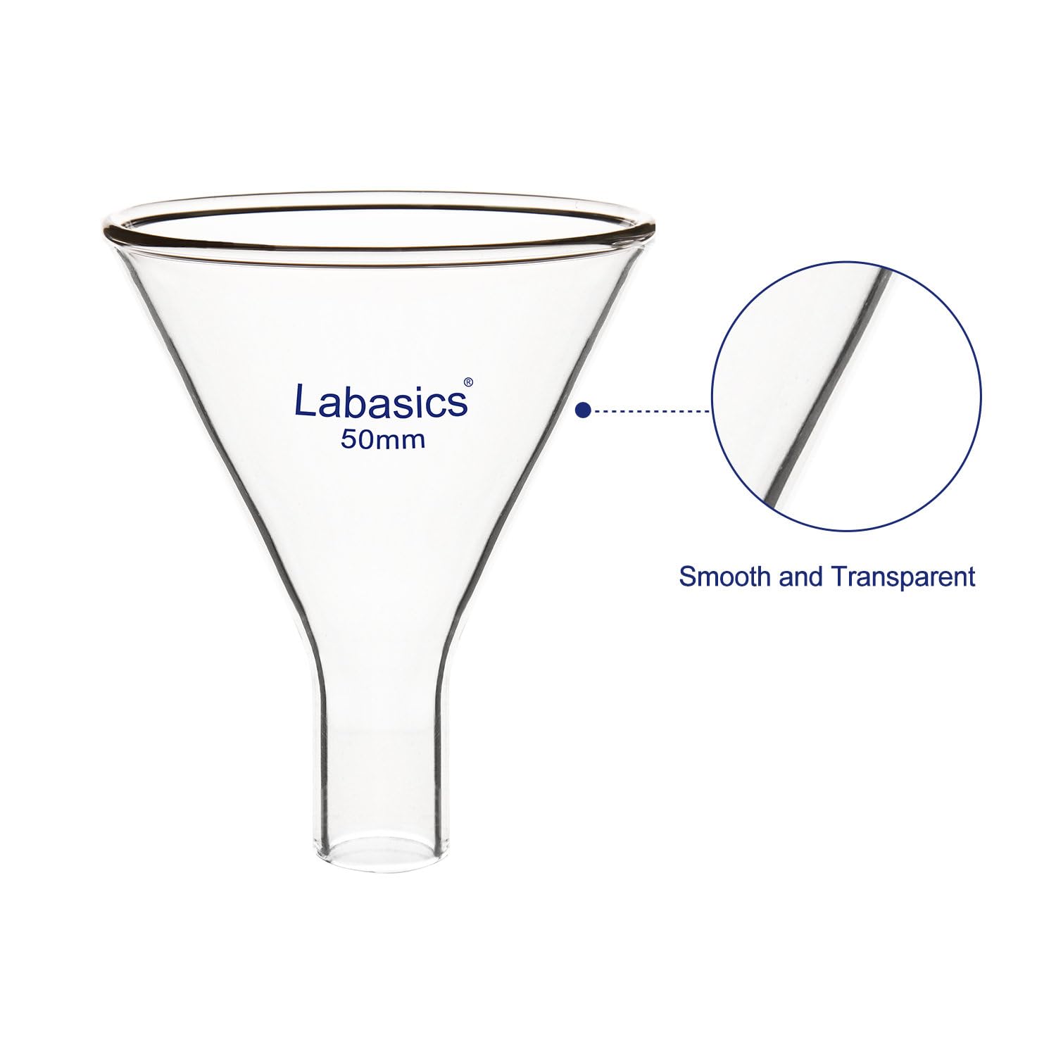 Labasics Glass Powder Funnel, Heavy Wall Borosilicate Glass Short Stem Funnel with 50 mm Top Height and 26 mm Stem Height