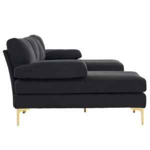 Karl home Convertible Sectional Sofa 110" U-Shape Sofa Couch 4-Seat Couch with Chaise Fabric Upholstered for Living Room, Apartment, Office, Black