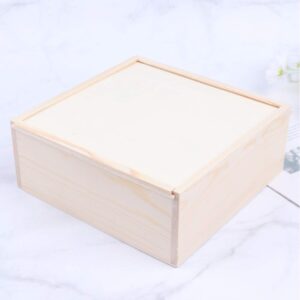 STOBOK Wood Storage Box with Sliding Top Wooden Box Unfinished Wood Box Case Container Square Wood Case Diy Craft Jewelry Box Christmas Wedding Party Box (19.6x19.6x7.6cm)