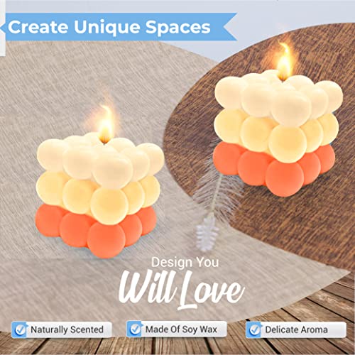 2 Pcs Bubble Candle Home Decoration Gradient Light Orange Bubble Candle Handmade Cube for Bedroom Bathroom Decorations Soy Candles Aesthetic Set