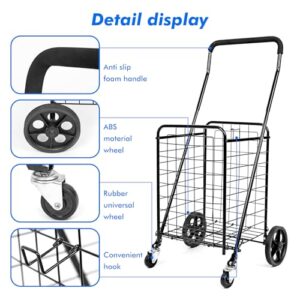 MaxWorks 50683 70 lb. Capacity Folding Shopping Cart with Swivel Wheels Improved Design Easy To Install Wheels