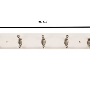 FantasHome 27" Bella Wall Mounted Heavy Duty Hook Rack with 5 Hooks - White/Silver, Satin Nickel Finish