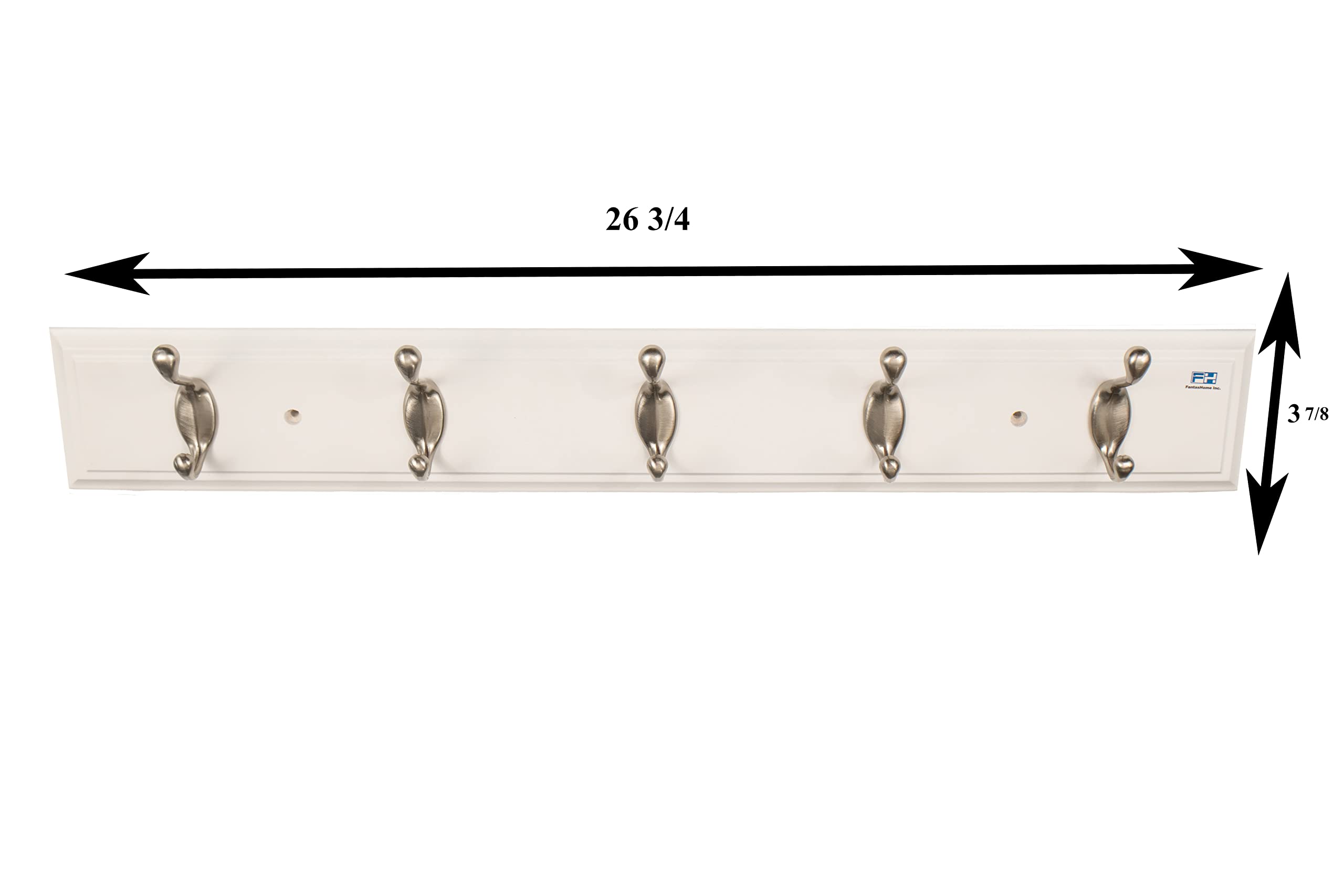 FantasHome 27" Bella Wall Mounted Heavy Duty Hook Rack with 5 Hooks - White/Silver, Satin Nickel Finish