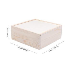 STOBOK Wood Storage Box with Sliding Top Wooden Box Unfinished Wood Box Case Container Square Wood Case Diy Craft Jewelry Box Christmas Wedding Party Box (19.6x19.6x7.6cm)